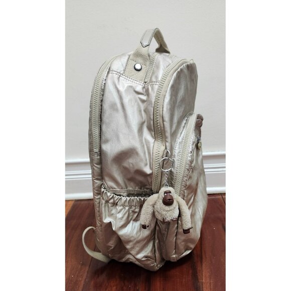 Kipling Seoul Extra Large Metallic 17" Laptop Backpack XL Champagne Gold Monkey - Picture 3 of 16
